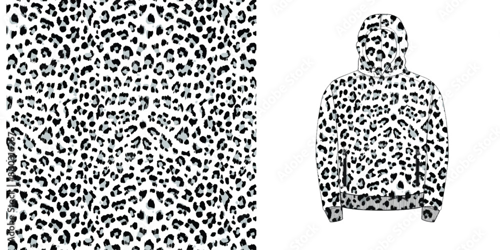 Poster leopard print: a monochrome pattern features a leopard print design, extending across a textile, sho