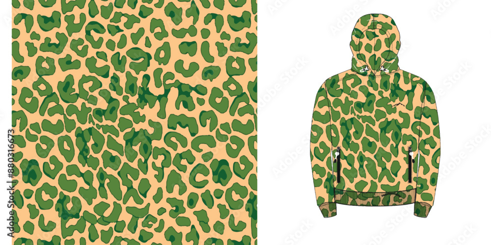 Poster leopard print hoodie design: a creative display of a stylish hoodie in a bold leopard print pattern,