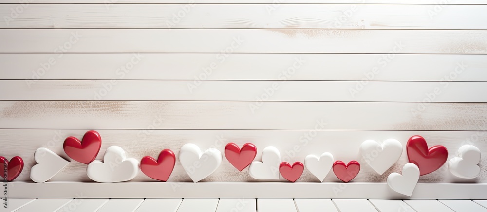 Aufkleber a white wooden backdrop adorned with valentine's heart shapes providing ample copy space for customi