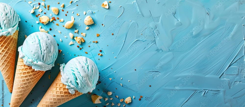 Poster light blue background with copy space image for ice cream.