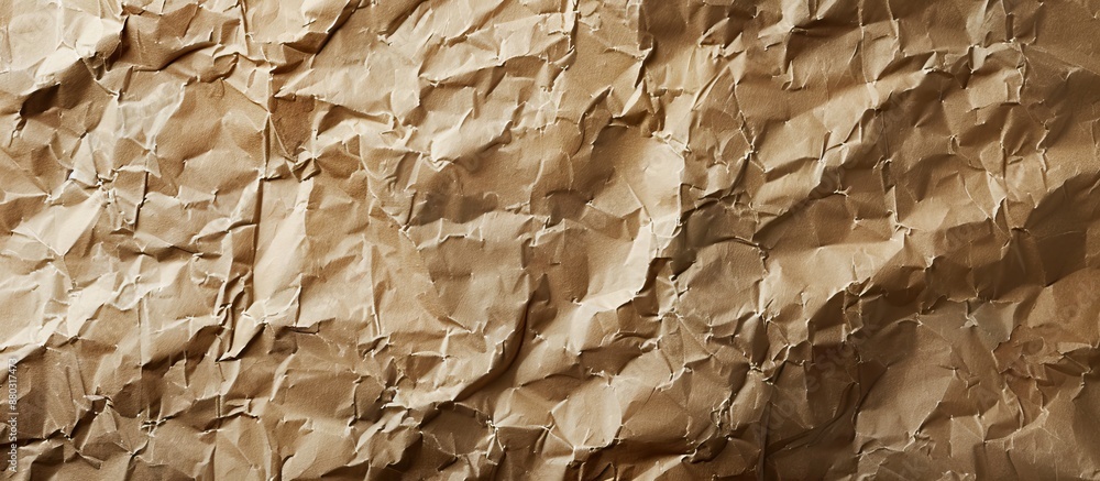 Fototapete crumpled craft paper with a beige tone creating a textured and recycled look against a brown backgro