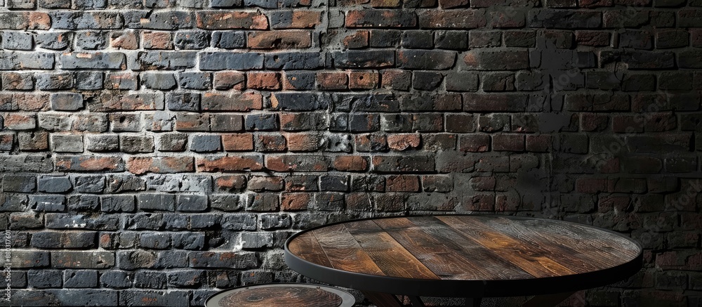 Aufkleber contemporary table positioned by a dim brick wall, offering a backdrop for a copy space image.