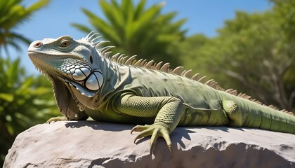 Obraz premium Iguana close up. macro shot of an iguana sitting on a stone