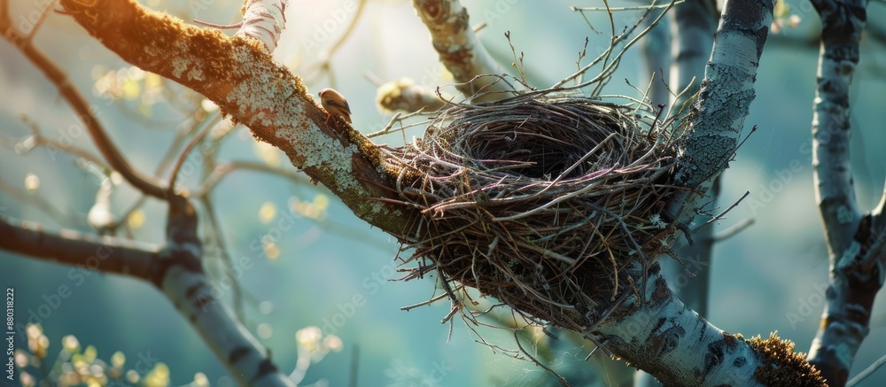 Poster A tree with an empty bird nest, offering ample copy space image.