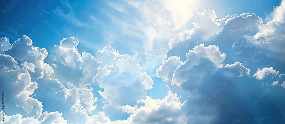 Poster the expansive sky with fluffy, white clouds provides a serene backdrop in the copy space image.