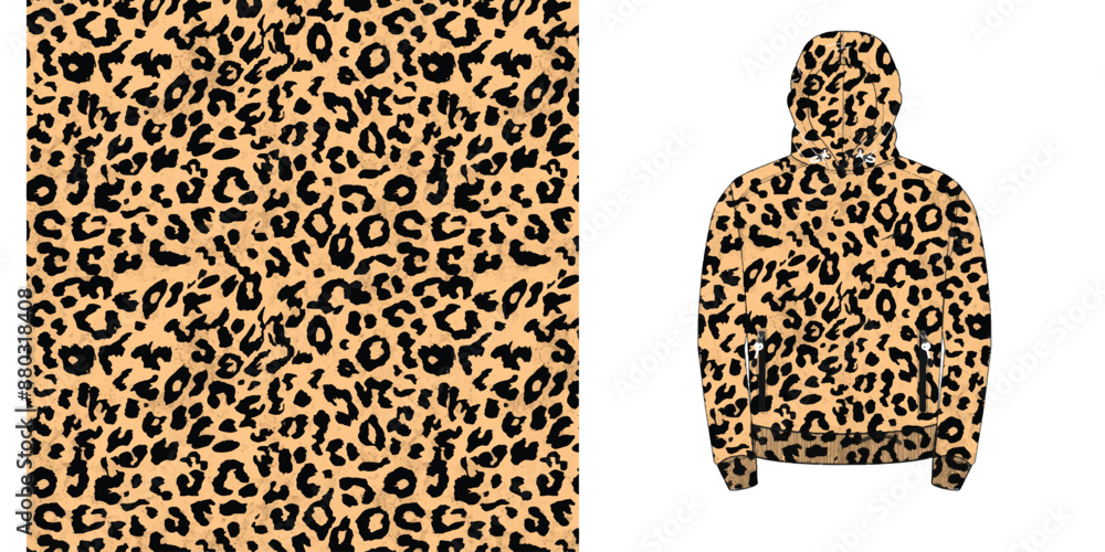 Poster leopard print design: a striking leopard print pattern is applied on a hoody, offering a glimpse of 