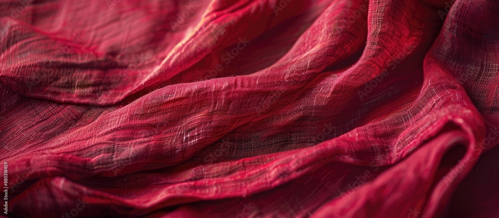 Poster close-up photo of a weathered red cotton fabric with wrinkles, ideal for design projects needing a v