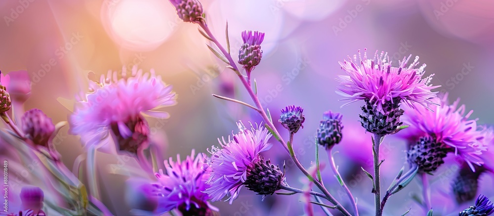Poster Macro image of wild purple flowers with a copy space image.