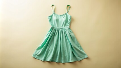 Soft focus pastel background featuring a delicate green sundress spread out, with no human model or any other objects present.