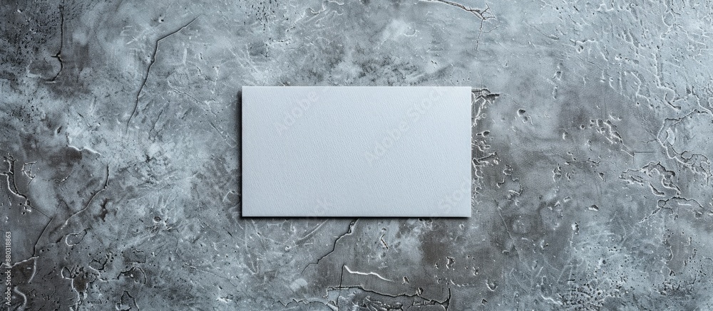 Leinwandbilder Gray paper business card placed on a textured gray concrete background with space for text or design, shot from above in a minimalistic style.
