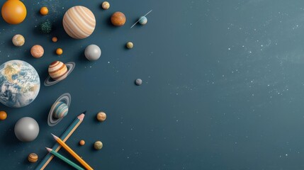 Frame with floating planets and empty space for text, back to school theme, galaxy school