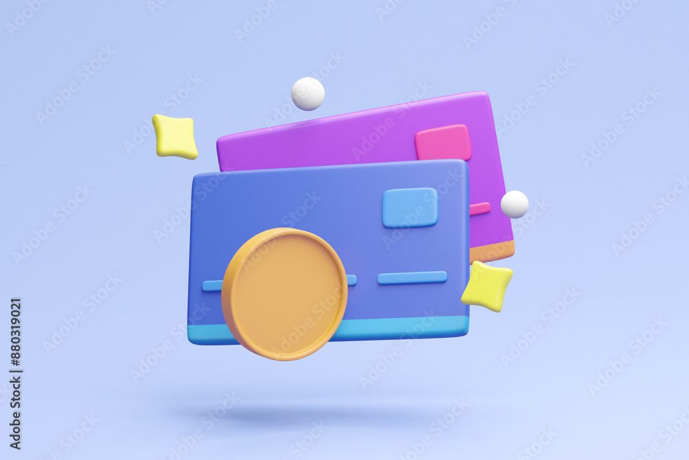 Aufkleber a modern 3d render showcasing the simplicity and security of credit card payments with floating elem