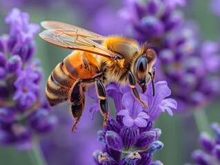 Bee on a Lavender Blossom- Capture a bee as it lands on a lavender blossom