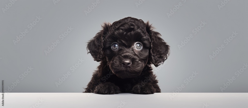 Poster majestic black poodle puppy posing gracefully in a portrait with a striking appearance set against a