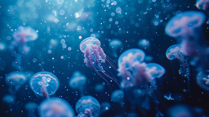 Obraz premium Beautiful jellyfish swimming in the deep sea