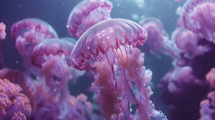 Obraz premium Beautiful jellyfish swimming in the deep sea