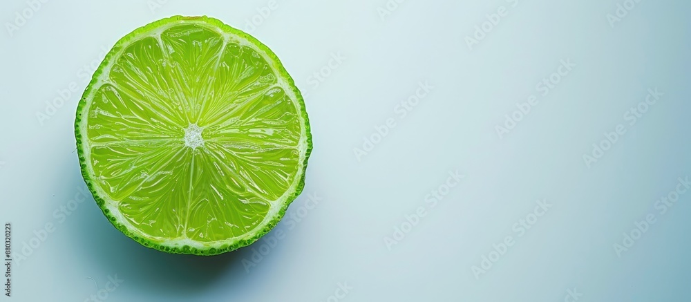 Poster a close-up selective shot of half a green lime on a light background with copy space image.