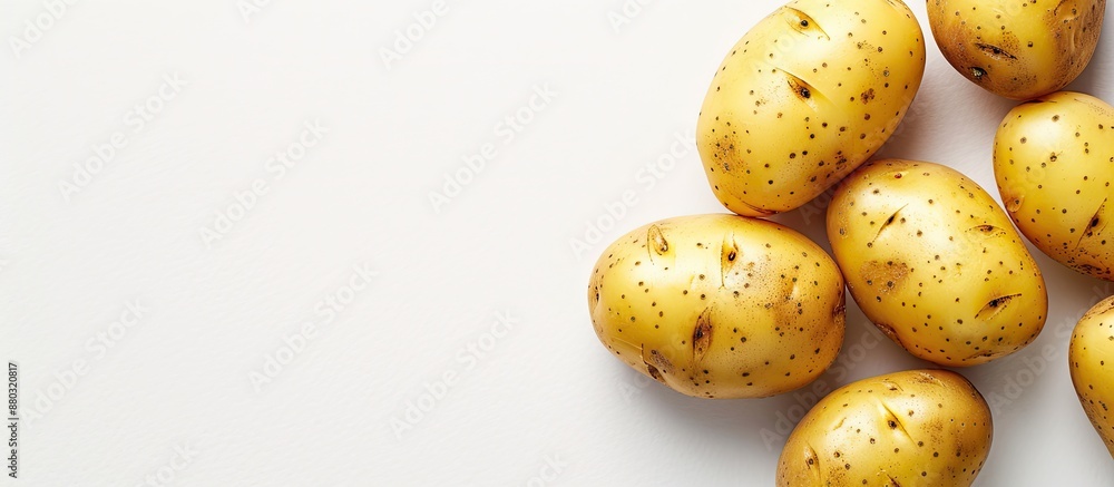 Poster potatoes displayed on a plain white backdrop for a copy space image.