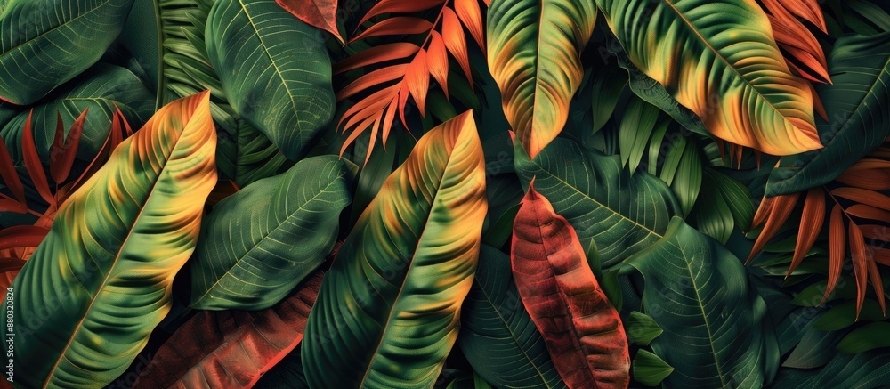 Aufkleber Nature concept with tropical green leaves texture background featuring colorful leaves a design with copy space image for creative projects.