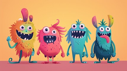 Playful cartoon characters with exaggerated features and bright colors.