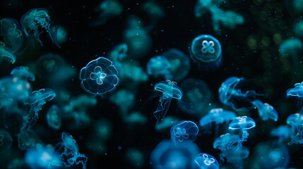 Beautiful jellyfish swimming in the deep sea