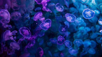 Obraz premium Beautiful jellyfish swimming in the deep sea