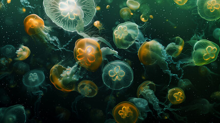 Fototapeta premium Beautiful jellyfish swimming in the deep sea