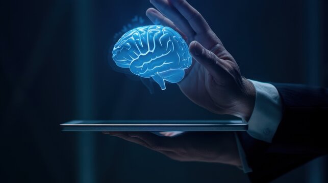 Holographic brain above tablet