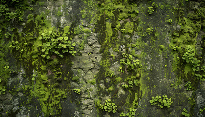 An aged moss covered wall with copy space image