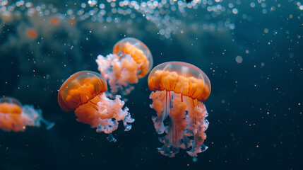 Fototapeta premium Beautiful jellyfish swimming in the deep sea