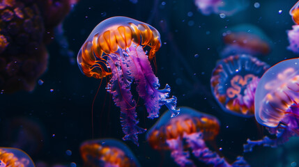 Beautiful jellyfish swimming in the deep sea