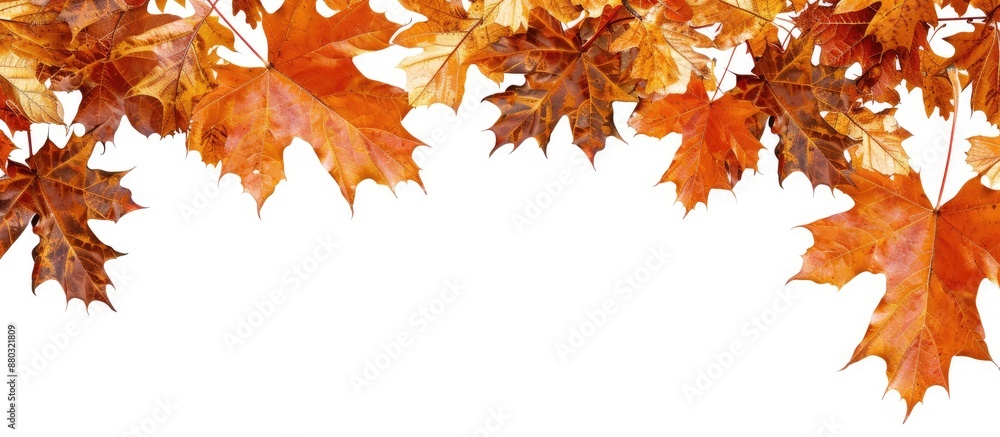 Leinwandbilder autumn maple leaves create a frame around a copy space image on a white backdrop.