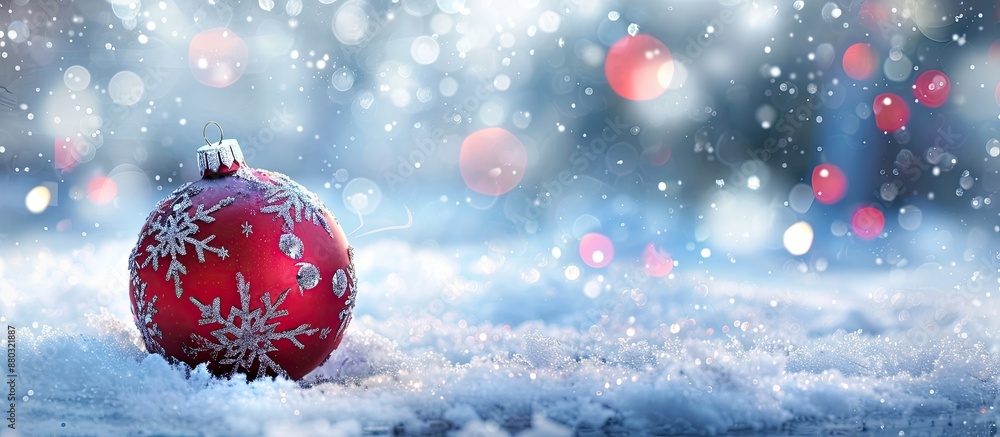 Poster bauble ornament in the snowy scene with copy space image.