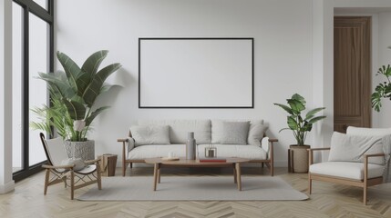 Modern living room with plants and minimalist decor