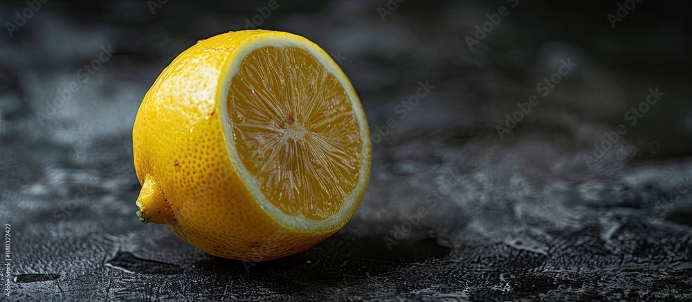 Aufkleber Fresh lemon on a dark backdrop with copy space image.