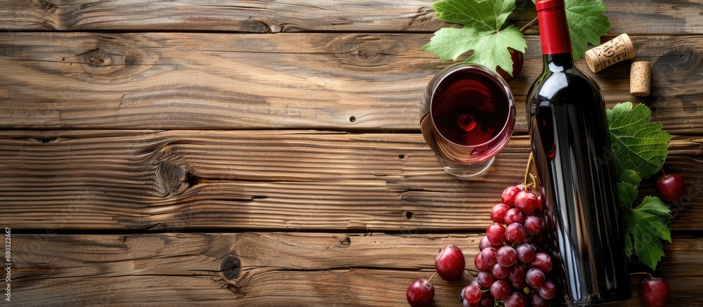 Aufkleber Composition featuring a tempting red wine on a rustic wooden table with copy space image.