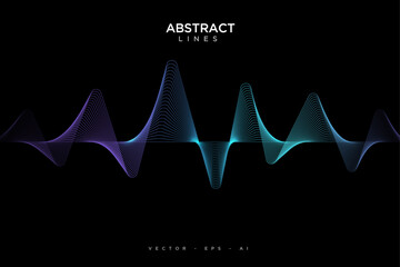 Abstract sound wave equalizer stripe lines blue green light isolated on black background. Vector illustration in concept music, sound, technology.