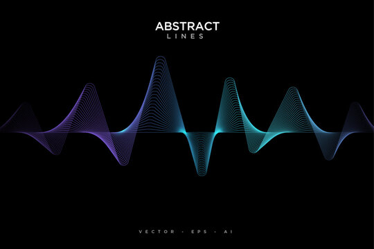 Abstract sound wave equalizer stripe lines blue green light isolated on black background. Vector illustration in concept music, sound, technology.