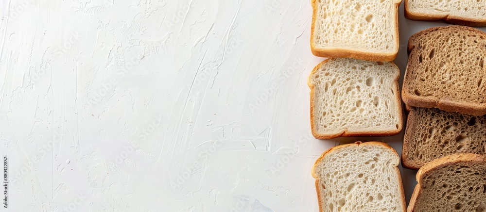 Aufkleber white and gray bread slices displayed on a white surface with copy space image.