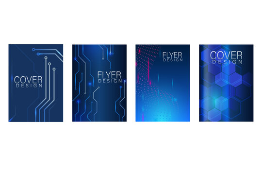 Abstract technology cover with circuit board. High tech brochure design concept. Set of Futuristic business layout. Futuristic Digital poster templates