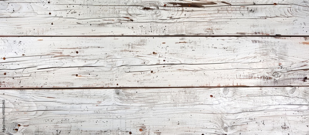Poster vintage rustic table top view with a grunge white wood texture background depicting an old natural p