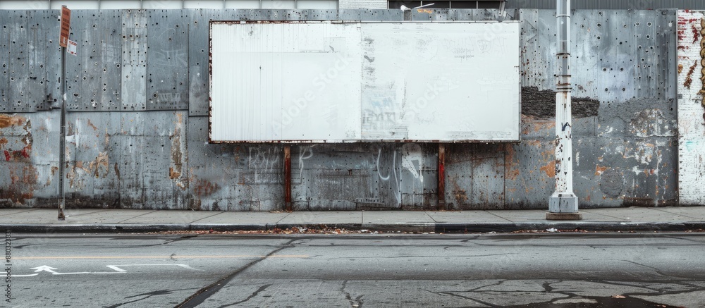 Poster Street wall with a big blank billboard and banners offering space for custom text insertion.