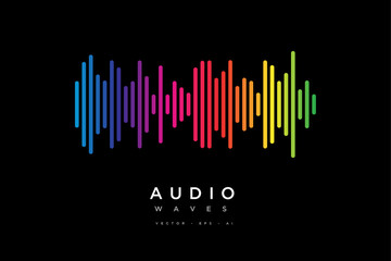 Abstract sound wave stripe lines colourful gradient  equalizer isolated on black background in concept music, sound, technology.