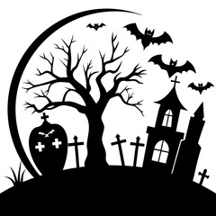  Spooky Halloween graveyard scene silhouette set