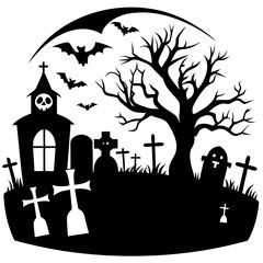  Spooky Halloween graveyard scene silhouette set