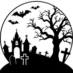  Spooky Halloween graveyard scene silhouette set