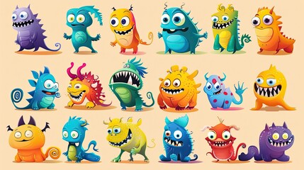 Playful cartoon characters with exaggerated features and bright colors.