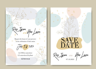 Wedding invitations save the date card with elegant garden anemone.