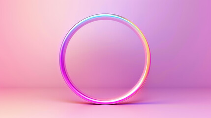 Obraz premium Vibrant 3D render with neon light in a round frame, featuring a blank space for text, ultraviolet spectrum, and ring symbol.