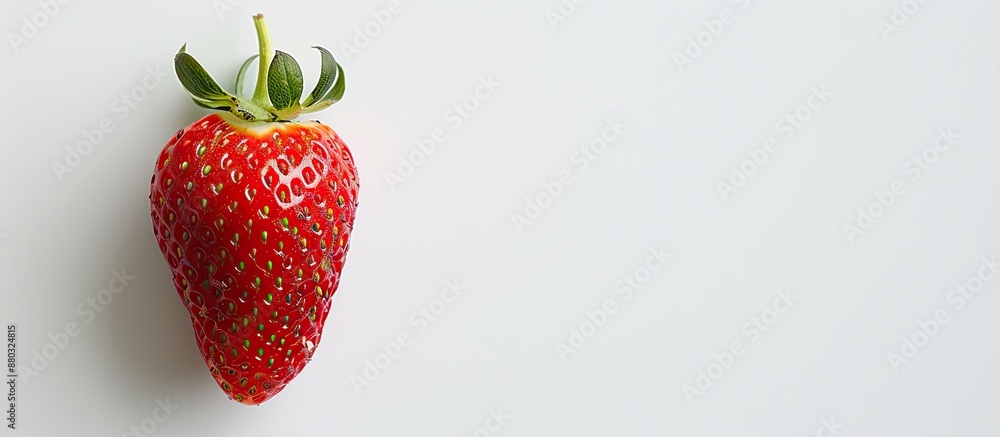 Poster A summery image of a vibrant red strawberry placed on a clean white background with ample copy space available in the shot.
